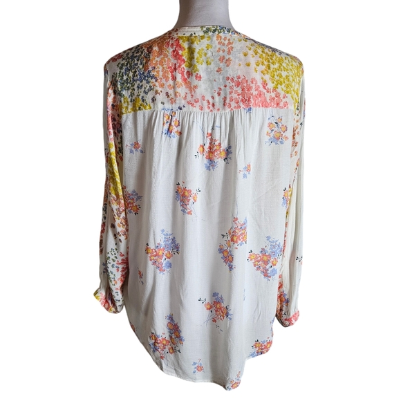 Lucky Brand Floral Print Blouse Size Large V-Neck 3/4 Sleeve Boho Peasant Fairy - Picture 5 of 16